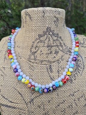 Colorful Millefiori Glass Chacha Beaded Necklace 17-19"